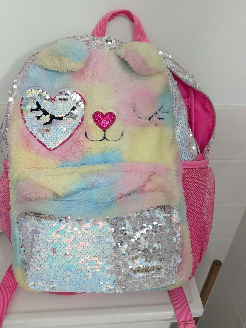 Skechers Kids Multi-Color Plush Cat Backpack w Sequins Twinkle Toes Great Condit